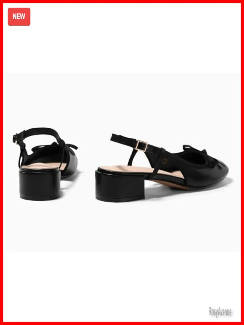 Womens Chunky Low Heel Slingback Bow Ballet Pumps Closed Toe Slip On Dress Shoes